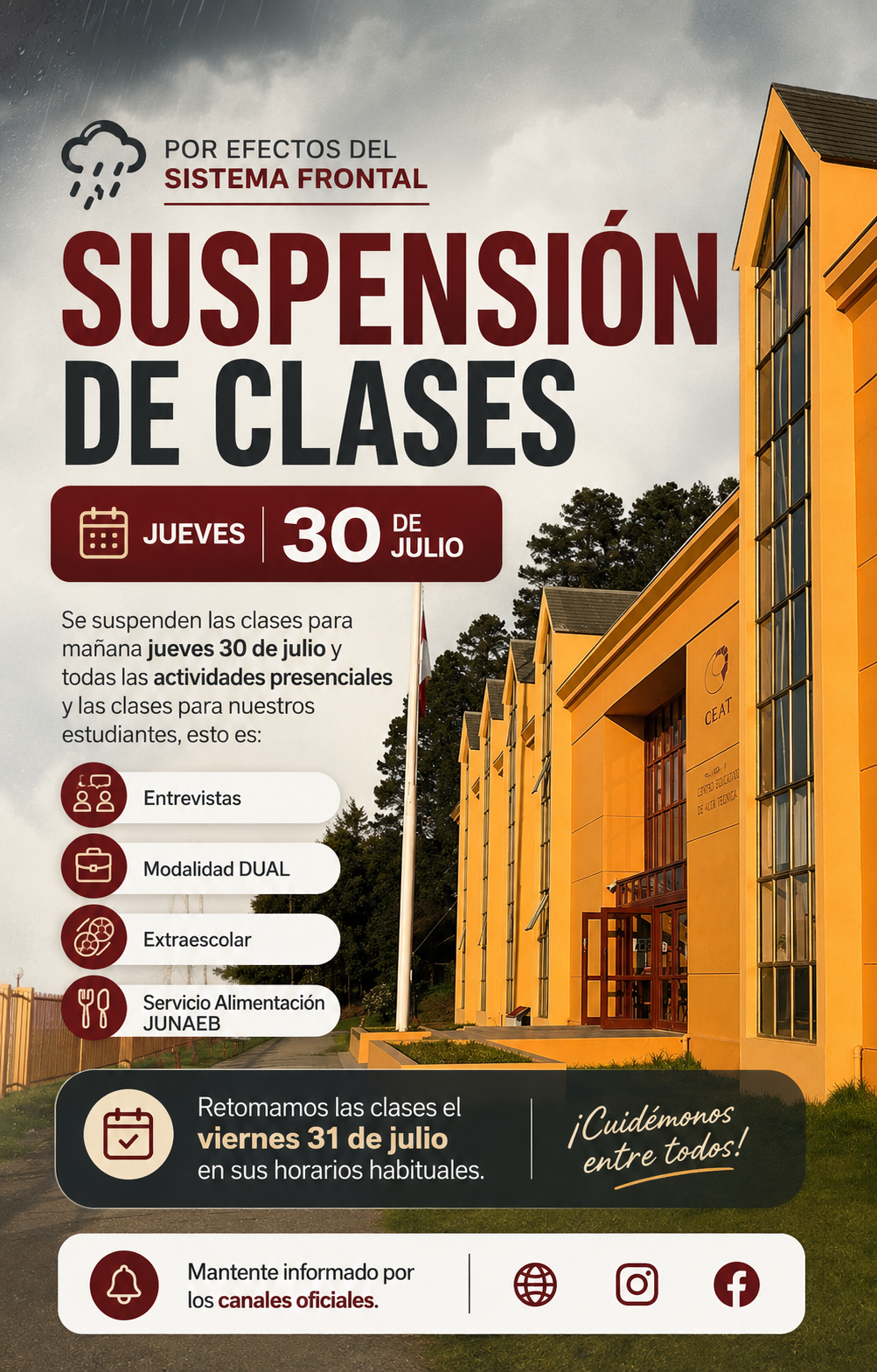 Suspensión de clases 30 de julio